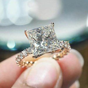 Huitan Square Cubic Zirconia Promise Wedding Rings for Women 2022 Trend Luxury P